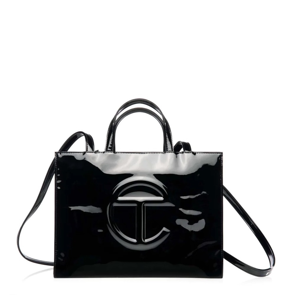 Medium Black Patent Shopping Bag